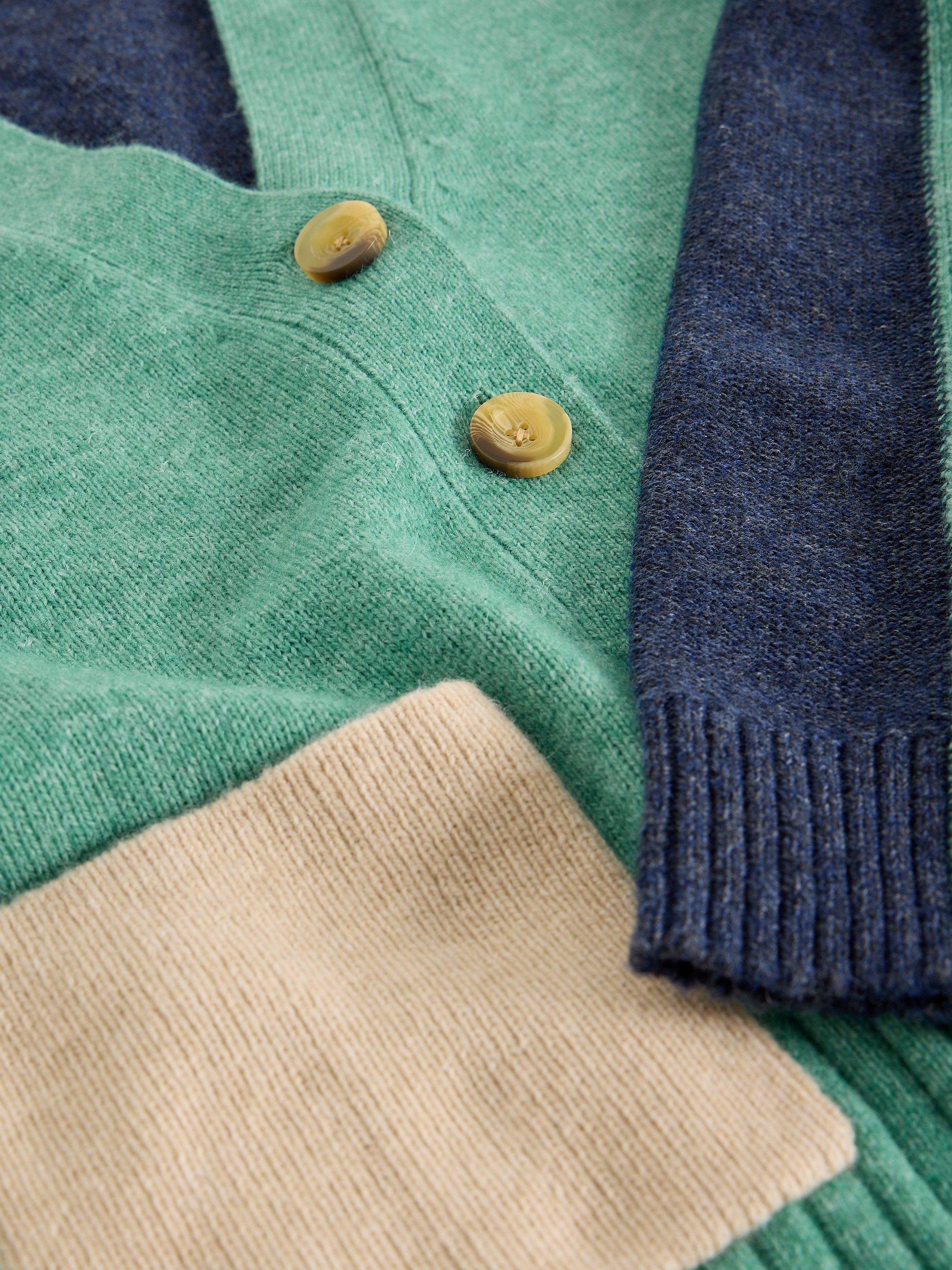 Product image 6 of 6, which shows White Stuff Mary Colour Block Wool Blend Cardigan, Green/Multi, 6