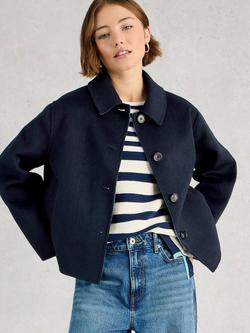 White Stuff Aden Boxy Wool Blend Jacket, Grey, Navy
