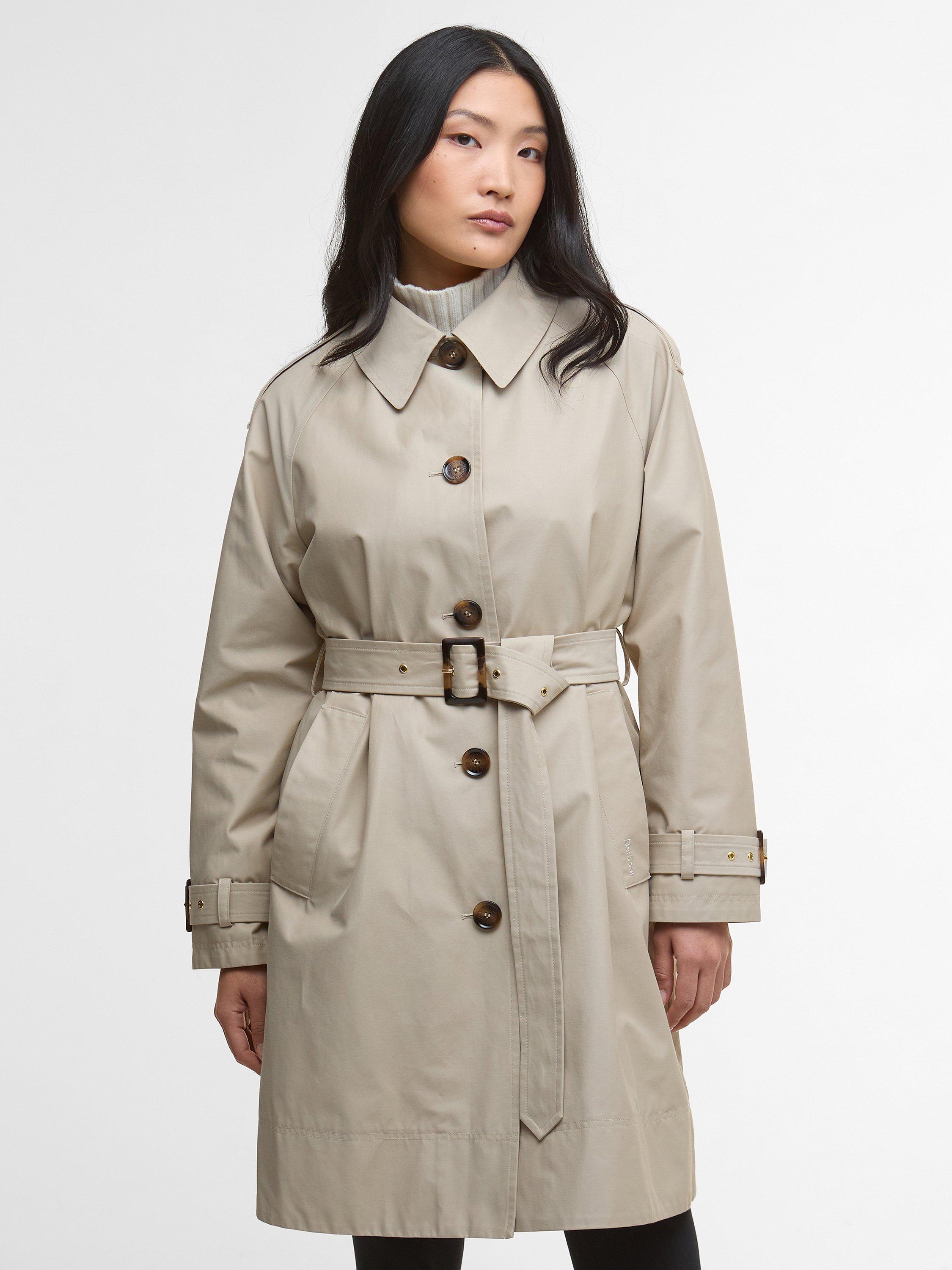 Product image 1 of 7, which shows Barbour Maia Showerproof Trench Coat, Mist/Hessian, 16