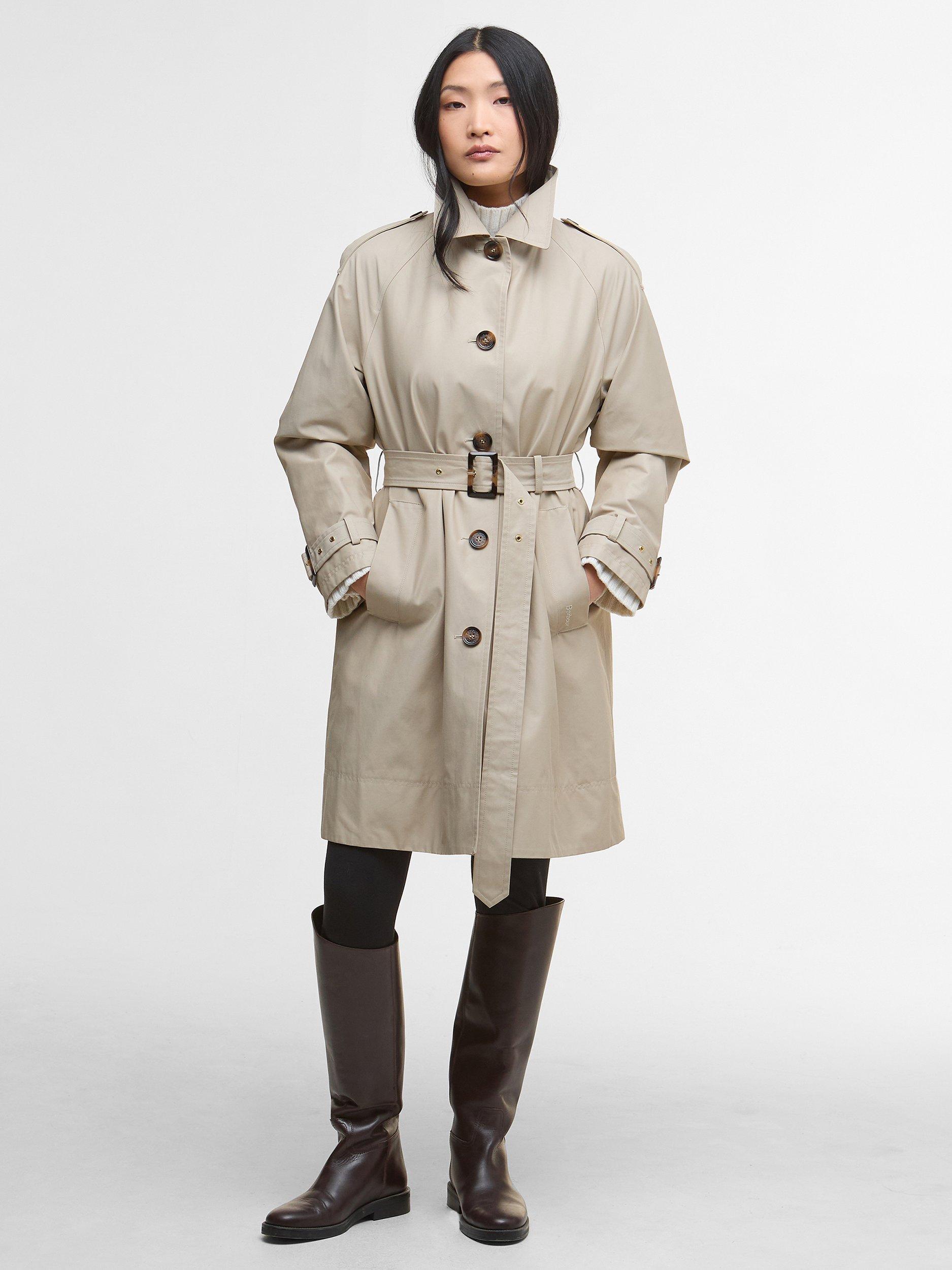 Product image 3 of 7, which shows Barbour Maia Showerproof Trench Coat, Mist/Hessian, 16