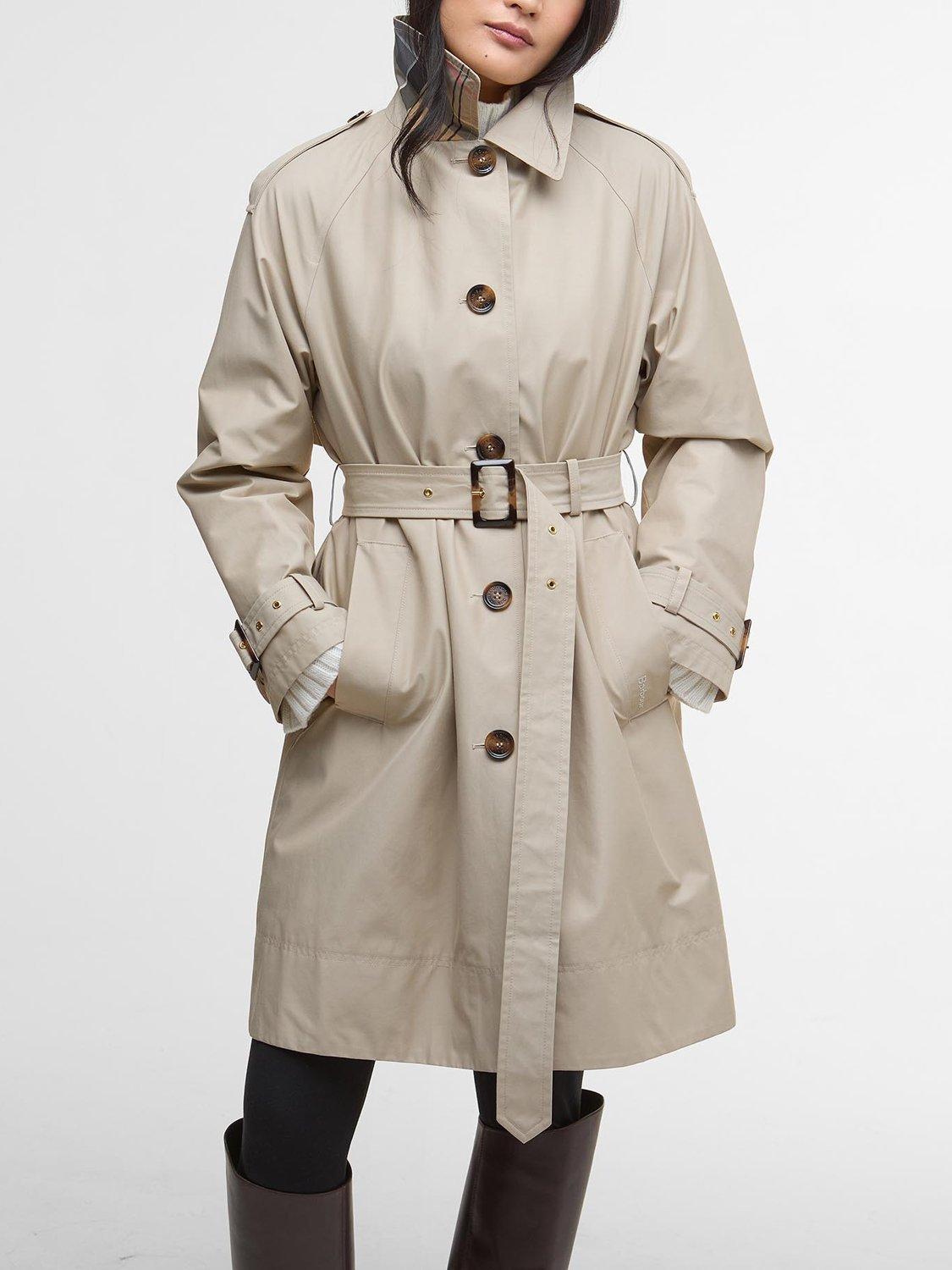 Product image 6 of 7, which shows Barbour Maia Showerproof Trench Coat, Mist/Hessian, 16