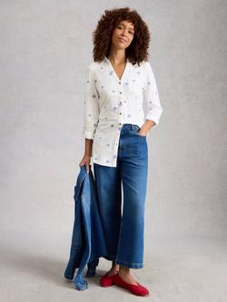 White Stuff Annie Embroidered Longline Shirt, White/Blue, White/Blue