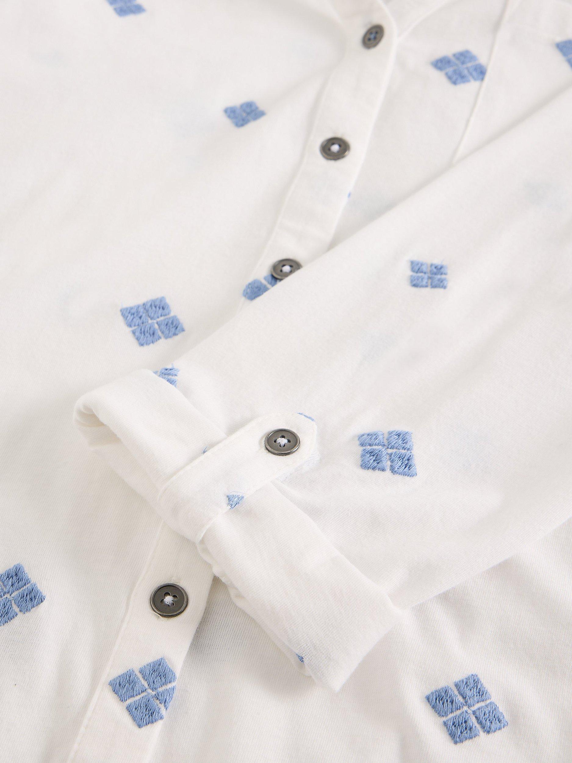 Product image 6 of 6, which shows White Stuff Annie Embroidered Longline Shirt, White/Blue, 6