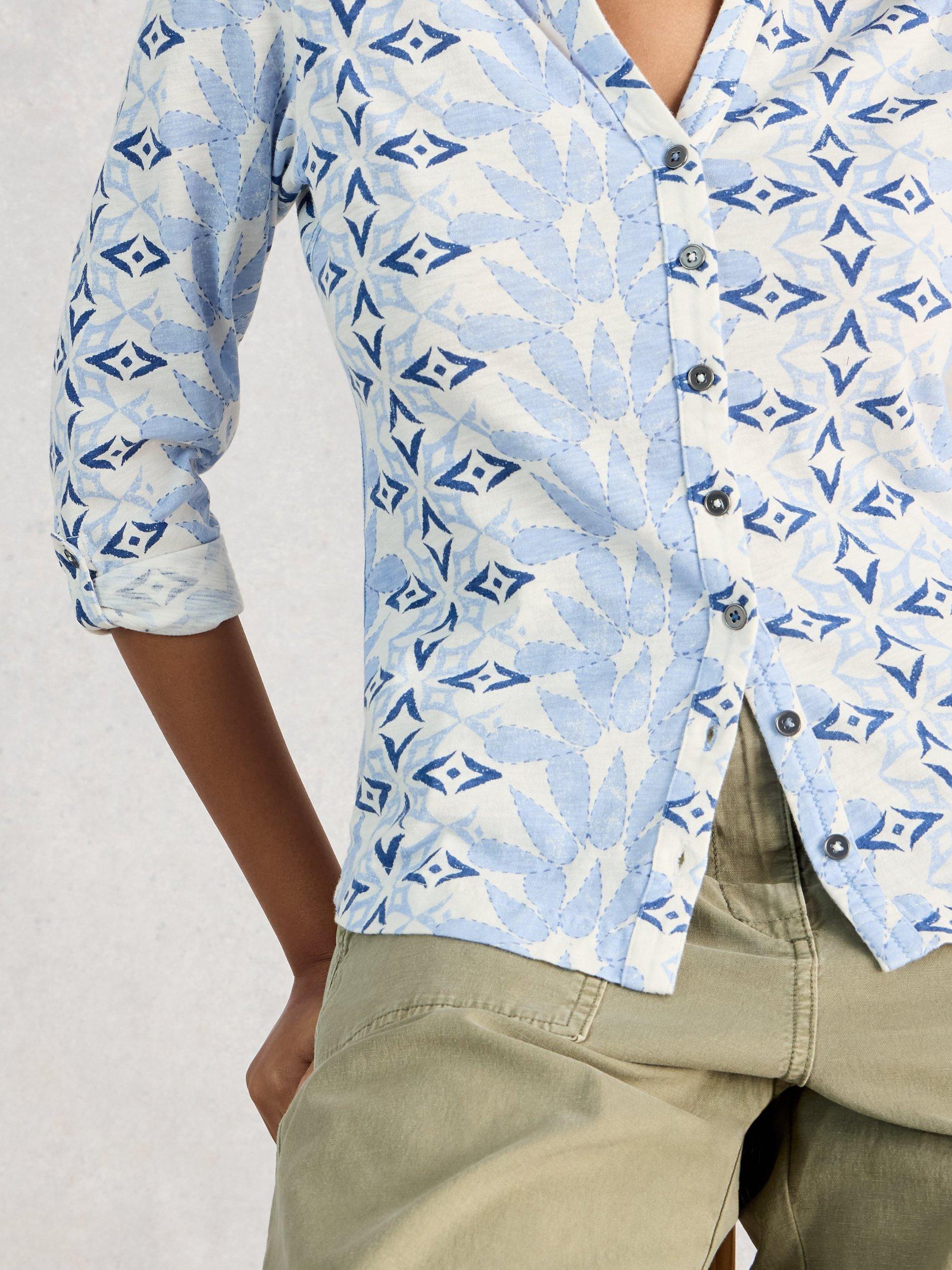 Product image 3 of 6, which shows White Stuff Annie Geometric Jersey Shirt, Blue/White, 6