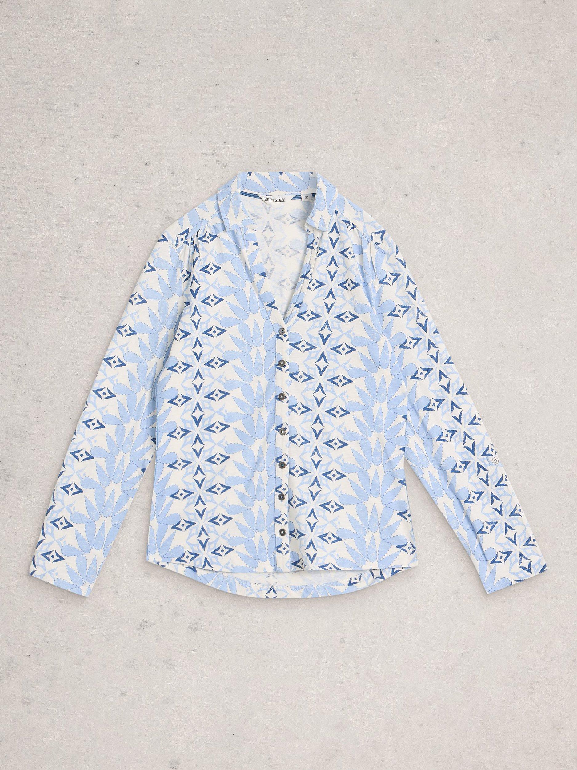 Product image 5 of 6, which shows White Stuff Annie Geometric Jersey Shirt, Blue/White, 6