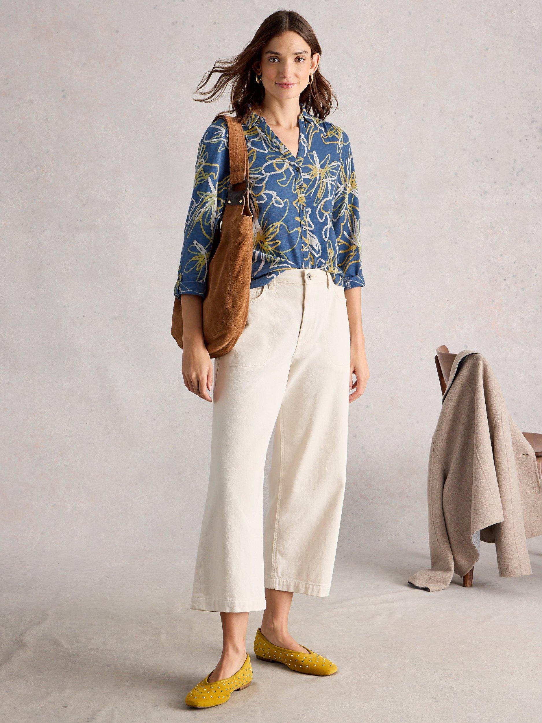 Product image 1 of 6, which shows White Stuff Annie Abstract Print Cotton Shirt, Blue/Multi, 6