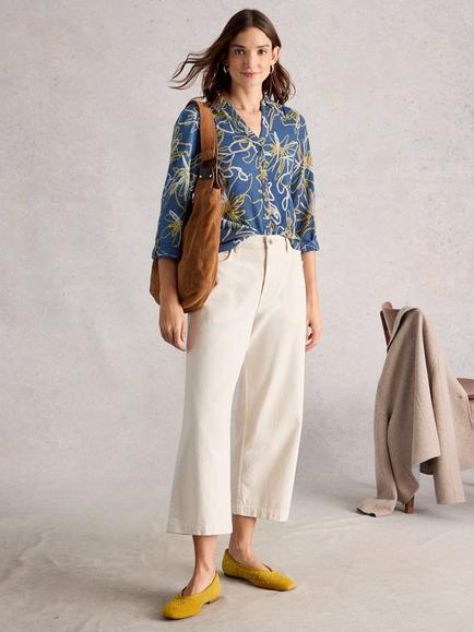 White Stuff Annie Abstract Print Cotton Shirt, Blue/Multi, Blue/Multi