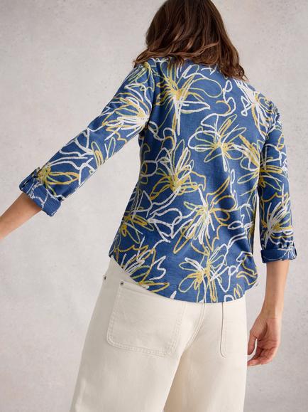 White Stuff Annie Abstract Print Cotton Shirt, Blue/Multi - view 2, Blue/Multi