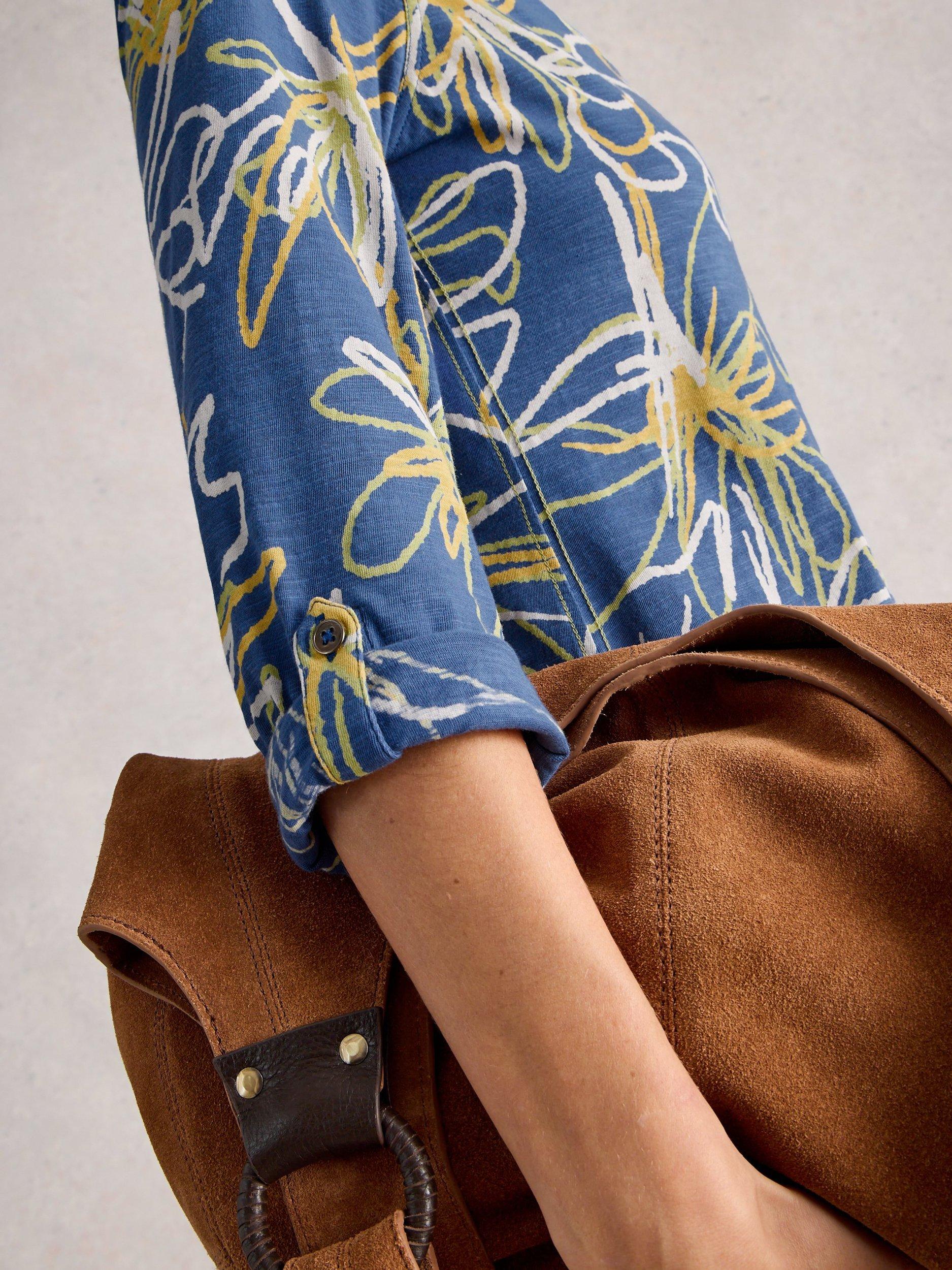 Product image 3 of 6, which shows White Stuff Annie Abstract Print Cotton Shirt, Blue/Multi, 6