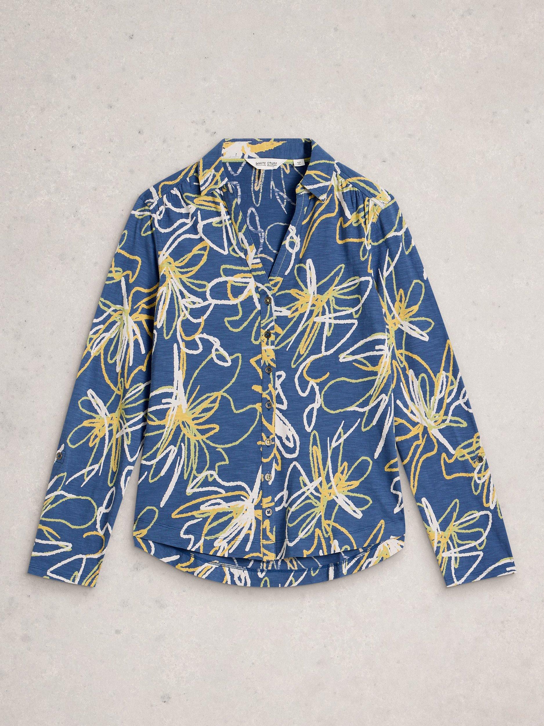 Product image 5 of 6, which shows White Stuff Annie Abstract Print Cotton Shirt, Blue/Multi, 6