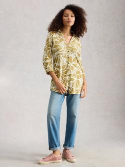 White Stuff Annie Cotton Floral Tunic Shirt, Green, Green