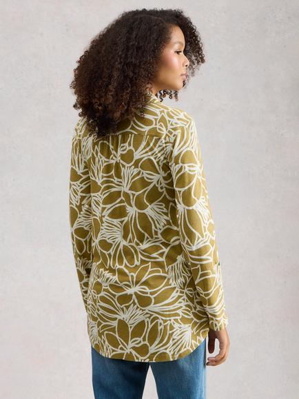 White Stuff Annie Cotton Floral Tunic Shirt, Green - view 2, Green