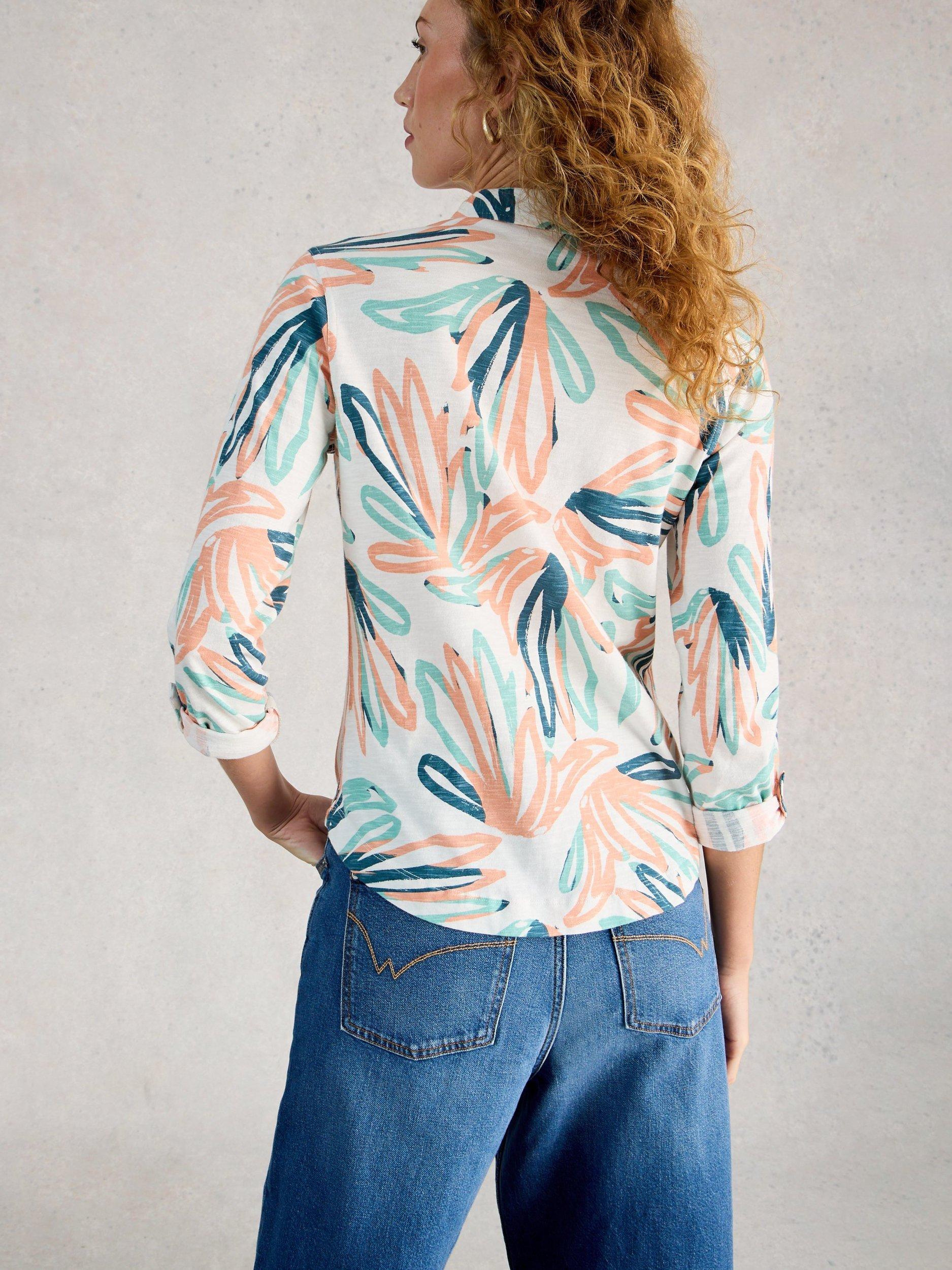 Product image 2 of 6, which shows White Stuff Annie Abstract Floral Jersey Shirt, Ivory/Multi, 6