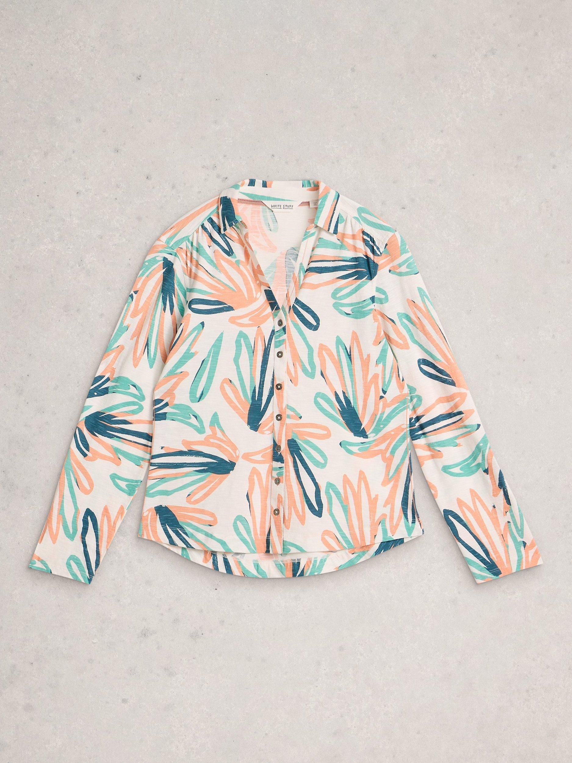 Product image 5 of 6, which shows White Stuff Annie Abstract Floral Jersey Shirt, Ivory/Multi, 6