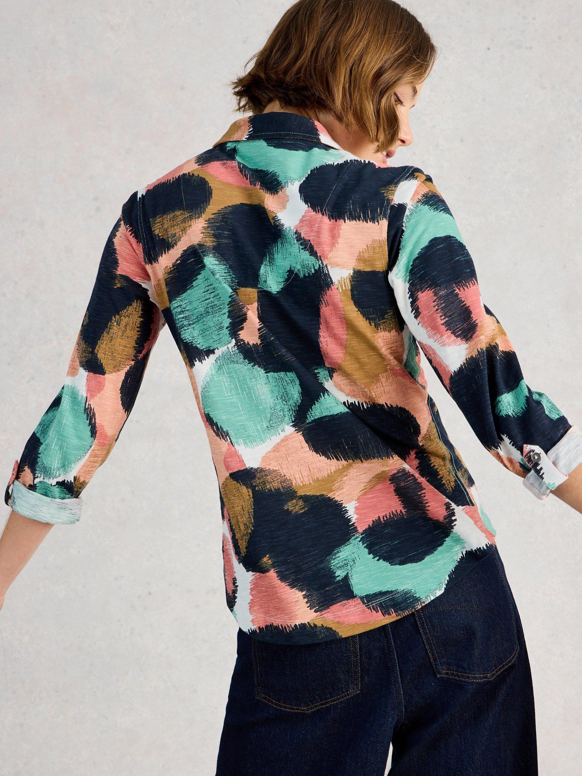 Product image 2 of 6, which shows White Stuff Annie Abstract Jersey Shirt, Navy/Multi, 6