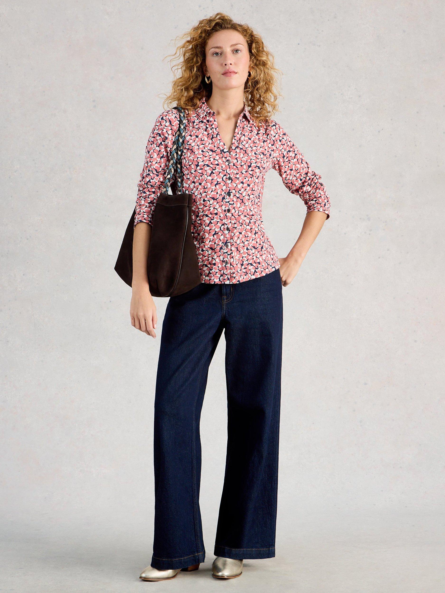 Product image 1 of 6, which shows White Stuff Annie Geometric Jersey Shirt, Pink, 6