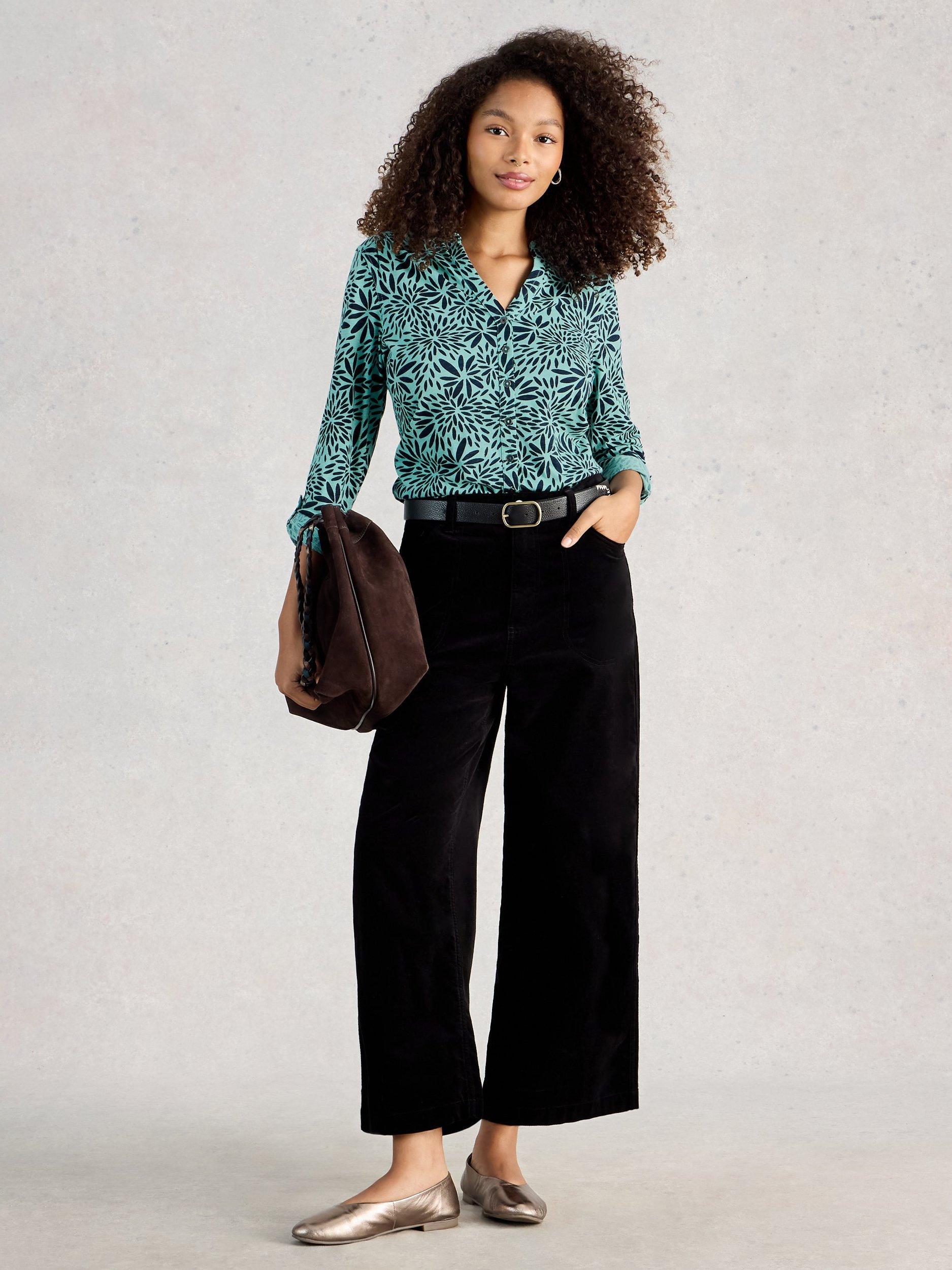 Product image 1 of 6, which shows White Stuff Annie Geometric Jersey Shirt, Teal, 6