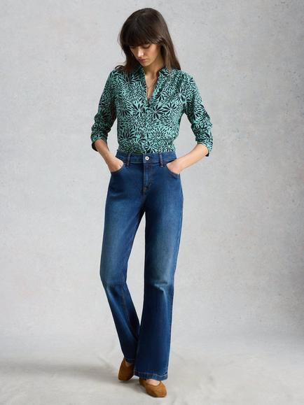 White Stuff Annie Geometric Jersey Shirt, Teal, Teal