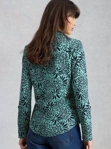 White Stuff Annie Geometric Jersey Shirt, Teal - view 2, Teal