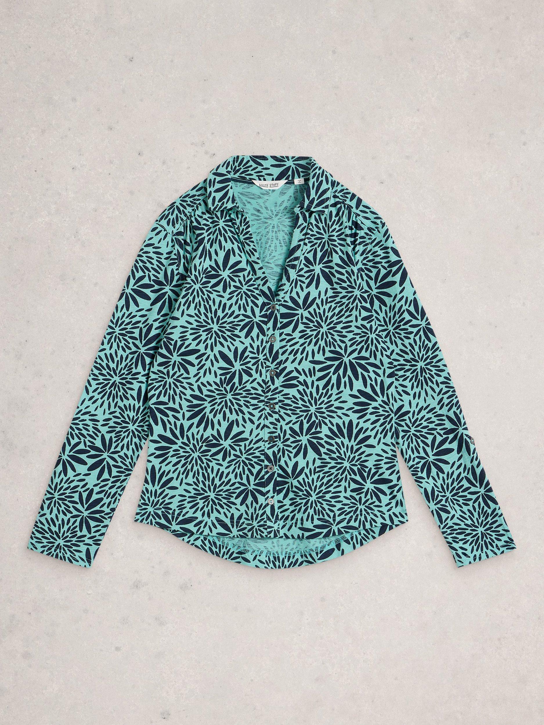Product image 5 of 6, which shows White Stuff Annie Geometric Jersey Shirt, Teal, 6
