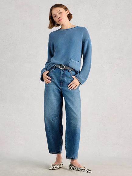 White Stuff Gigi Textured Garment Dyed Jumper, Blue, Blue
