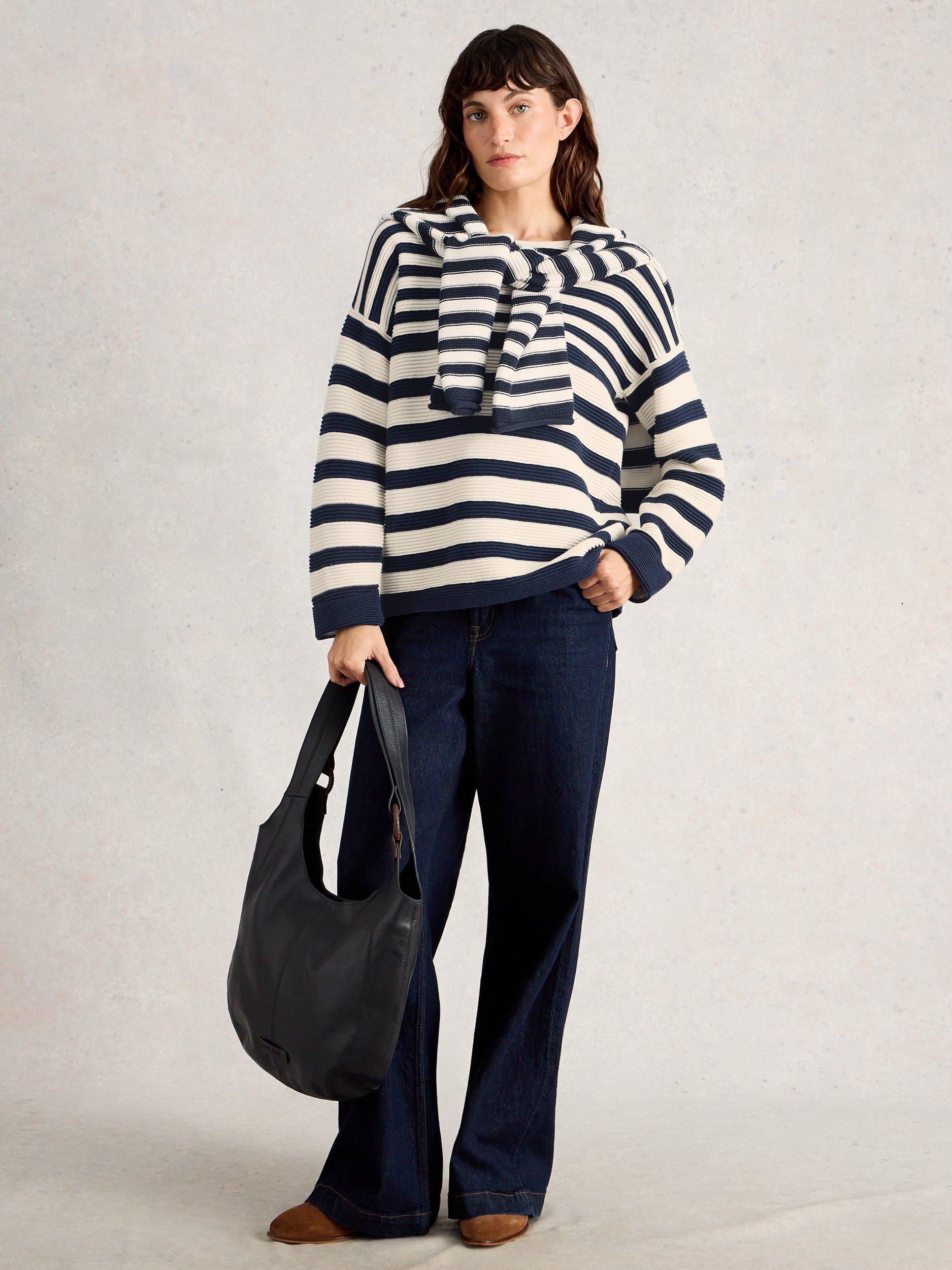 Product image 1 of 6, which shows White Stuff Jana Stripe Jumper, Navy/Multi, 6