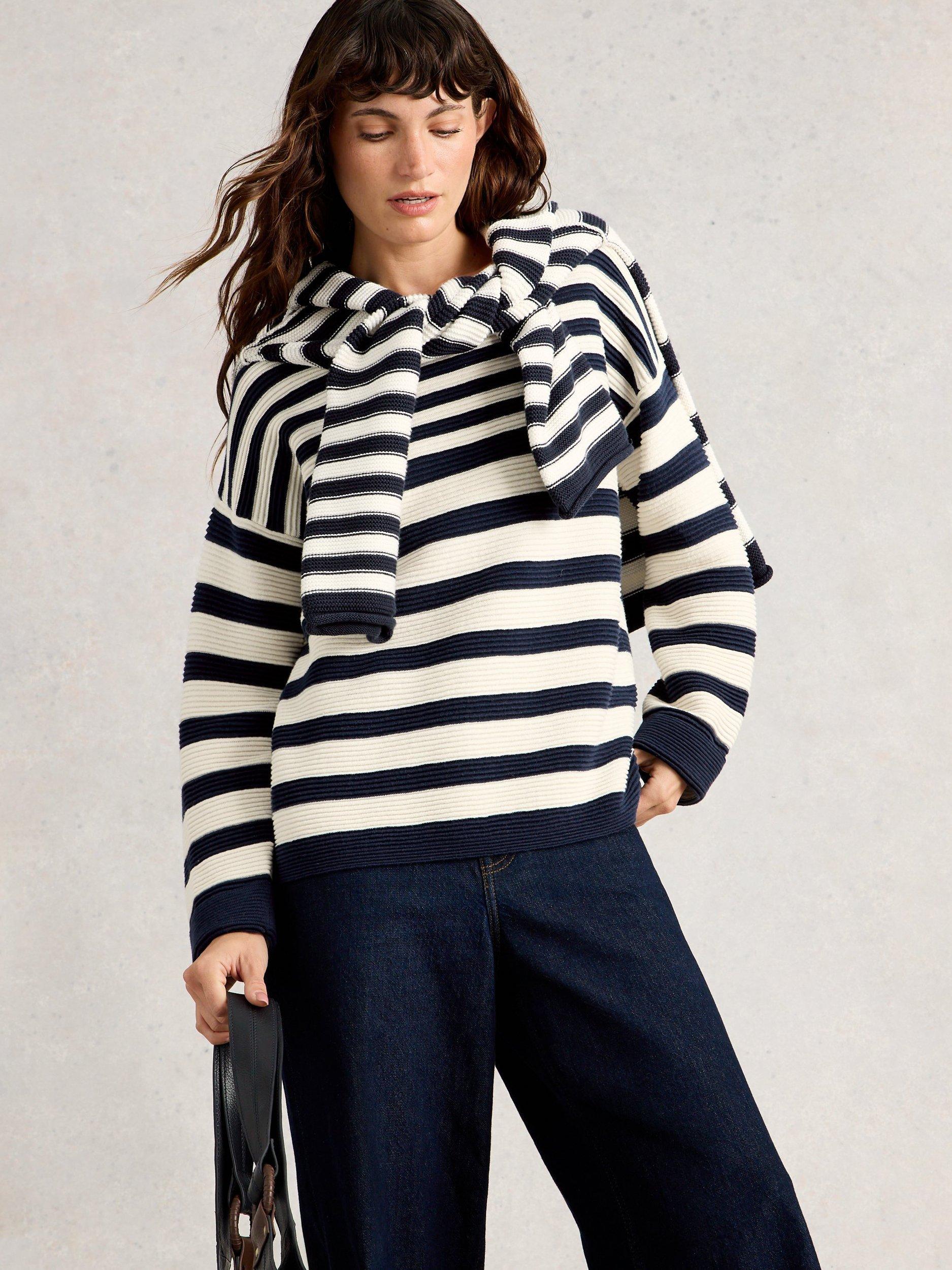 Product image 3 of 6, which shows White Stuff Jana Stripe Jumper, Navy/Multi, 6