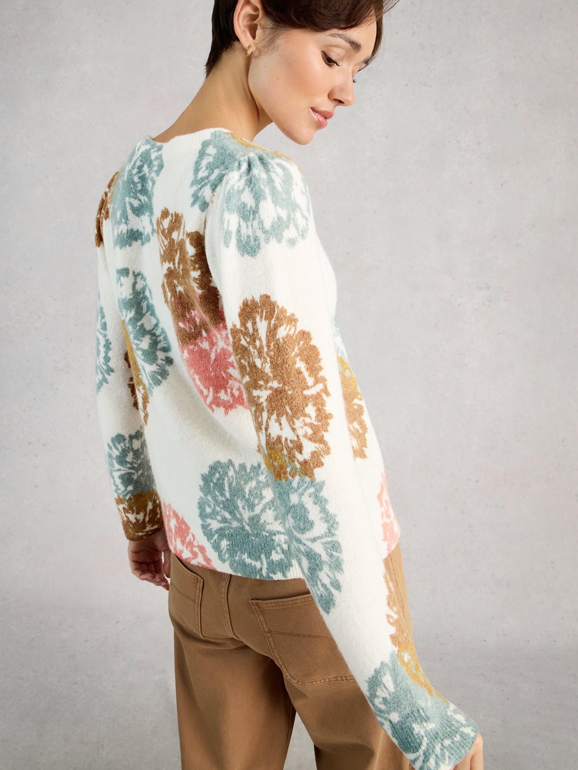 Product image 2 of 6, which shows White Stuff Jodie Print Wool Blend Jumper , Ivory/Multi, 6