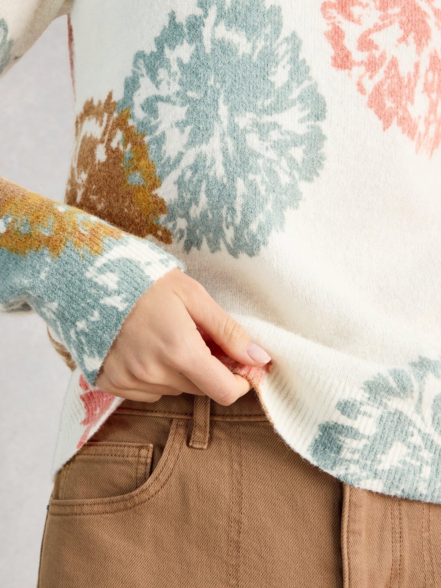 Product image 3 of 6, which shows White Stuff Jodie Print Wool Blend Jumper , Ivory/Multi, 6