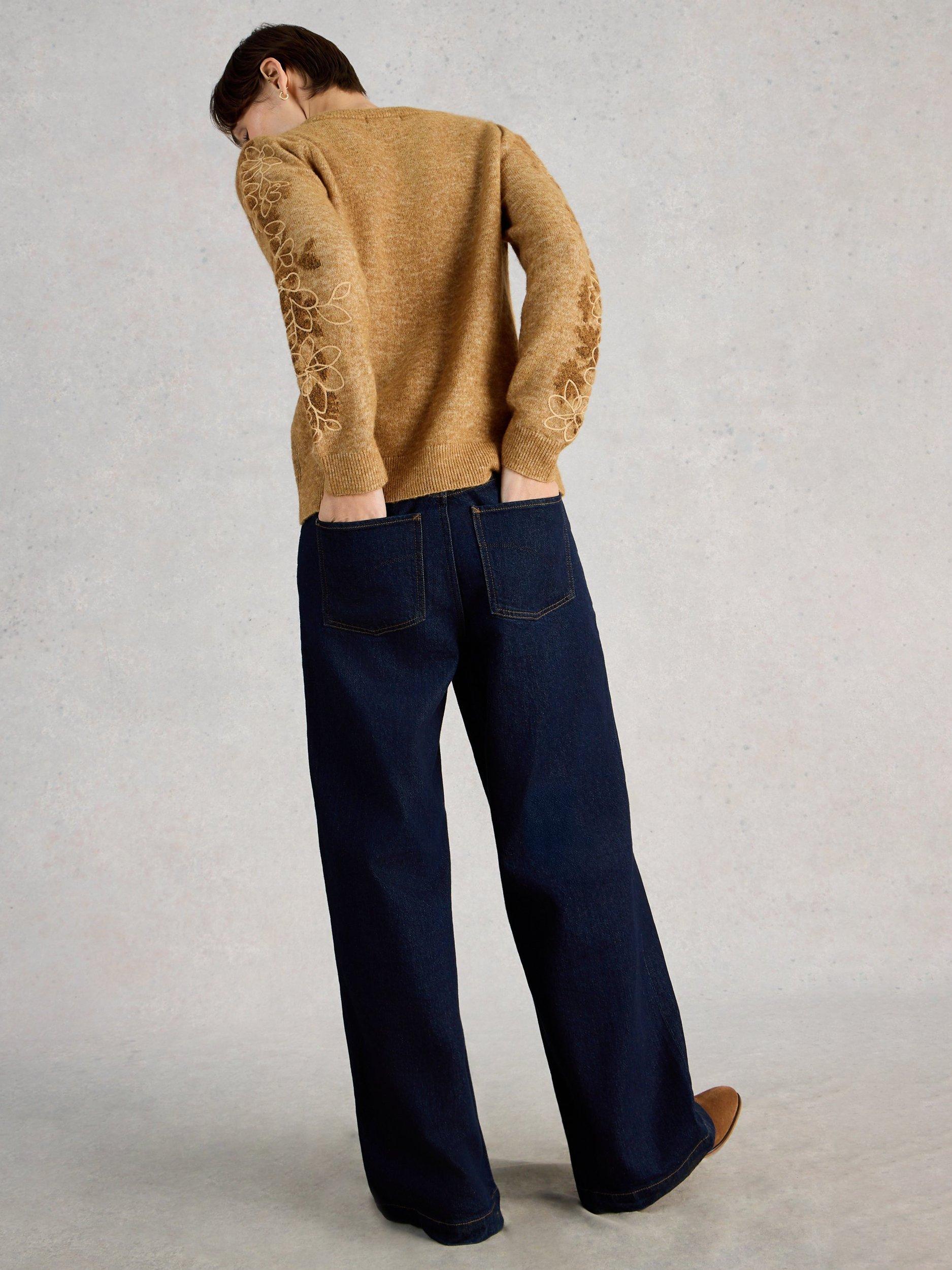 Product image 2 of 6, which shows White Stuff Jodie Embroidered Sleeve Wool Blend Jumper, Chard, 6