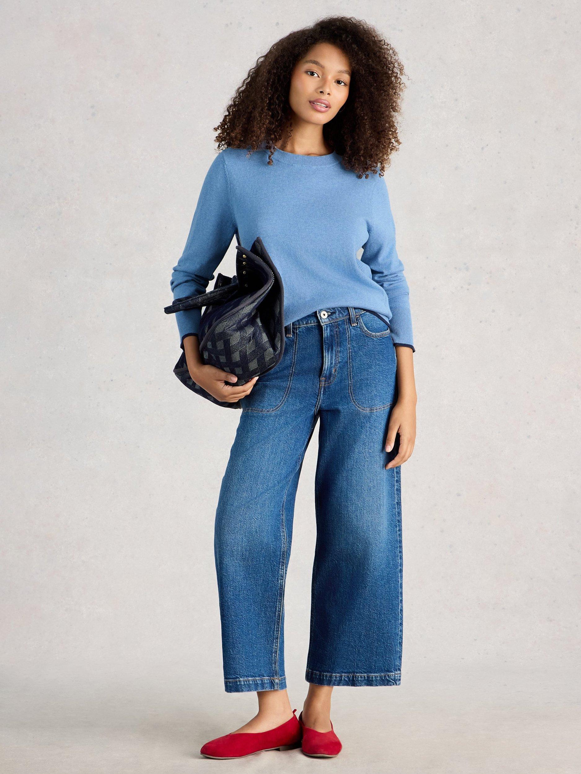 Product image 1 of 6, which shows White Stuff Katie Round Neck Jumper, Blue, 6