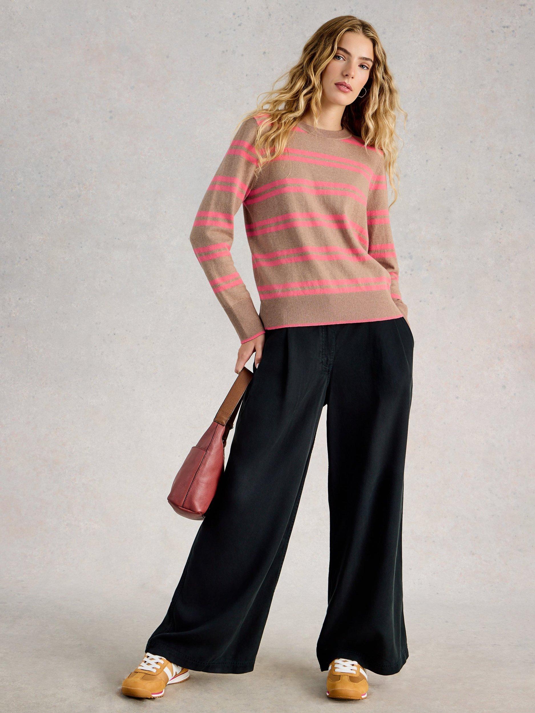 Product image 1 of 6, which shows White Stuff Katie Crew Neck Stripe Jumper, Natural/Pink, 6