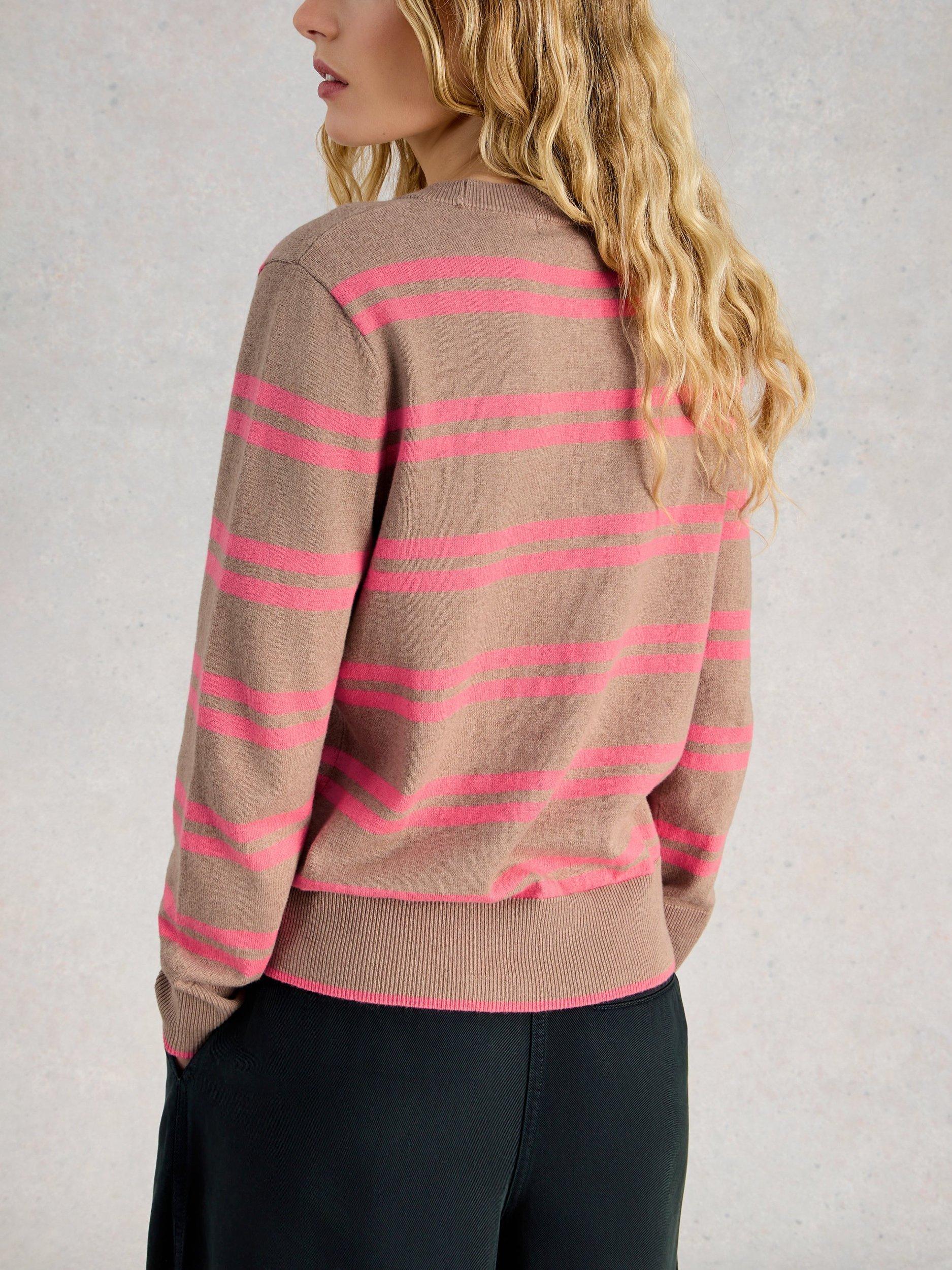 Product image 2 of 6, which shows White Stuff Katie Crew Neck Stripe Jumper, Natural/Pink, 6
