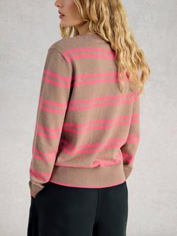 White Stuff Katie Crew Neck Stripe Jumper, Natural/Pink - view 2, Natural/Pink