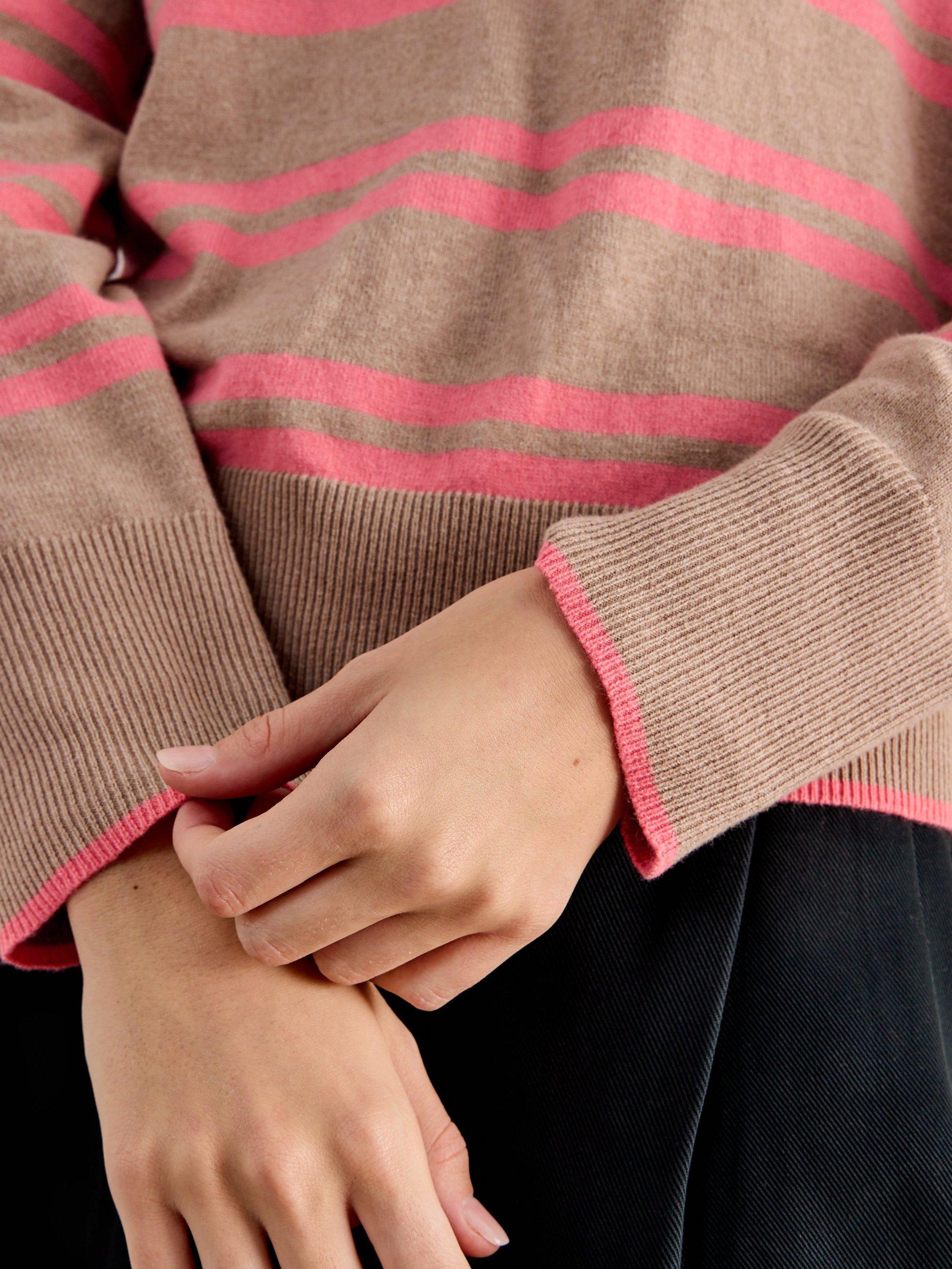 Product image 3 of 6, which shows White Stuff Katie Crew Neck Stripe Jumper, Natural/Pink, 6