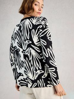 White Stuff Olive Abstract Print Cotton Blend Jumper - view 2, Black/White