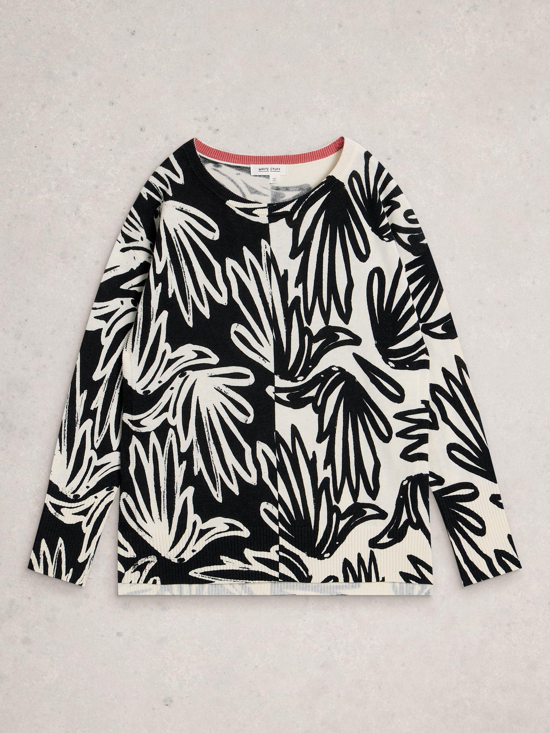 Product image 5 of 6, which shows White Stuff Olive Abstract Print Cotton Blend Jumper, Black/White, 6