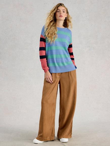 White Stuff Olive Cotton Blend Stripe Print Jumper, Blue\multi