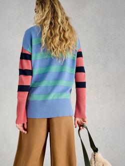 White Stuff Olive Cotton Blend Stripe Print Jumper - view 2, Blue\multi