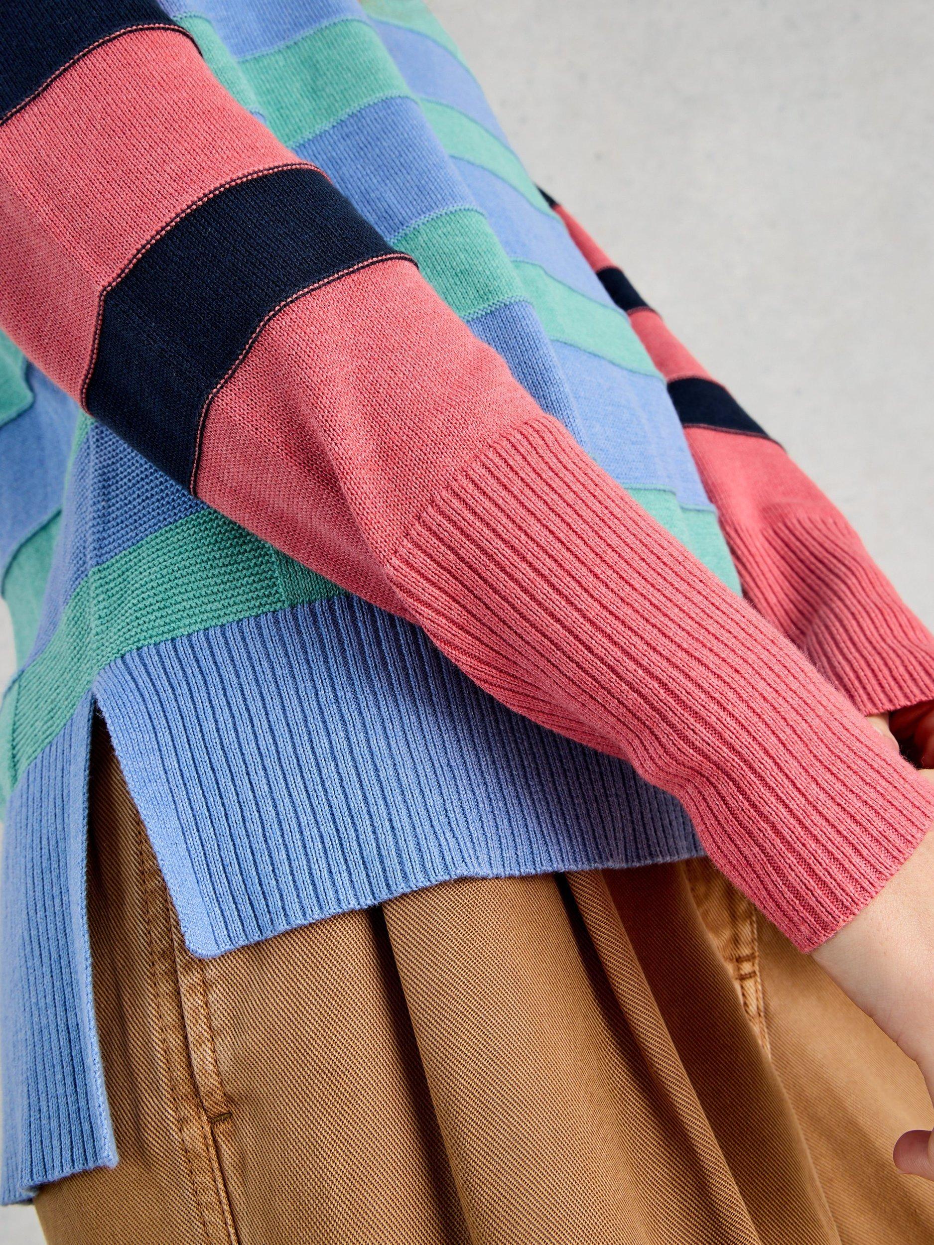 Product image 3 of 6, which shows White Stuff Olive Cotton Blend Stripe Print Jumper, Blue\multi, 6