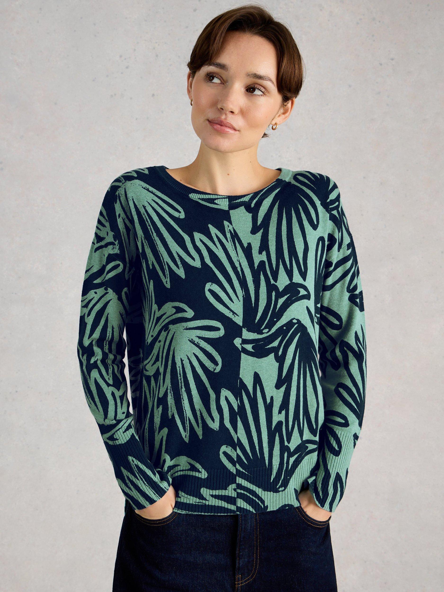 Product image 3 of 6, which shows White Stuff Olive Cotton Blend Jumper , Blue/Green, 6