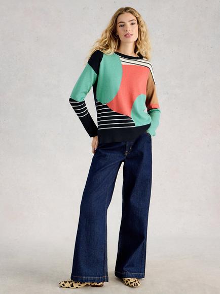 White Stuff Olive Stripe Crew Neck Jumper, Multi