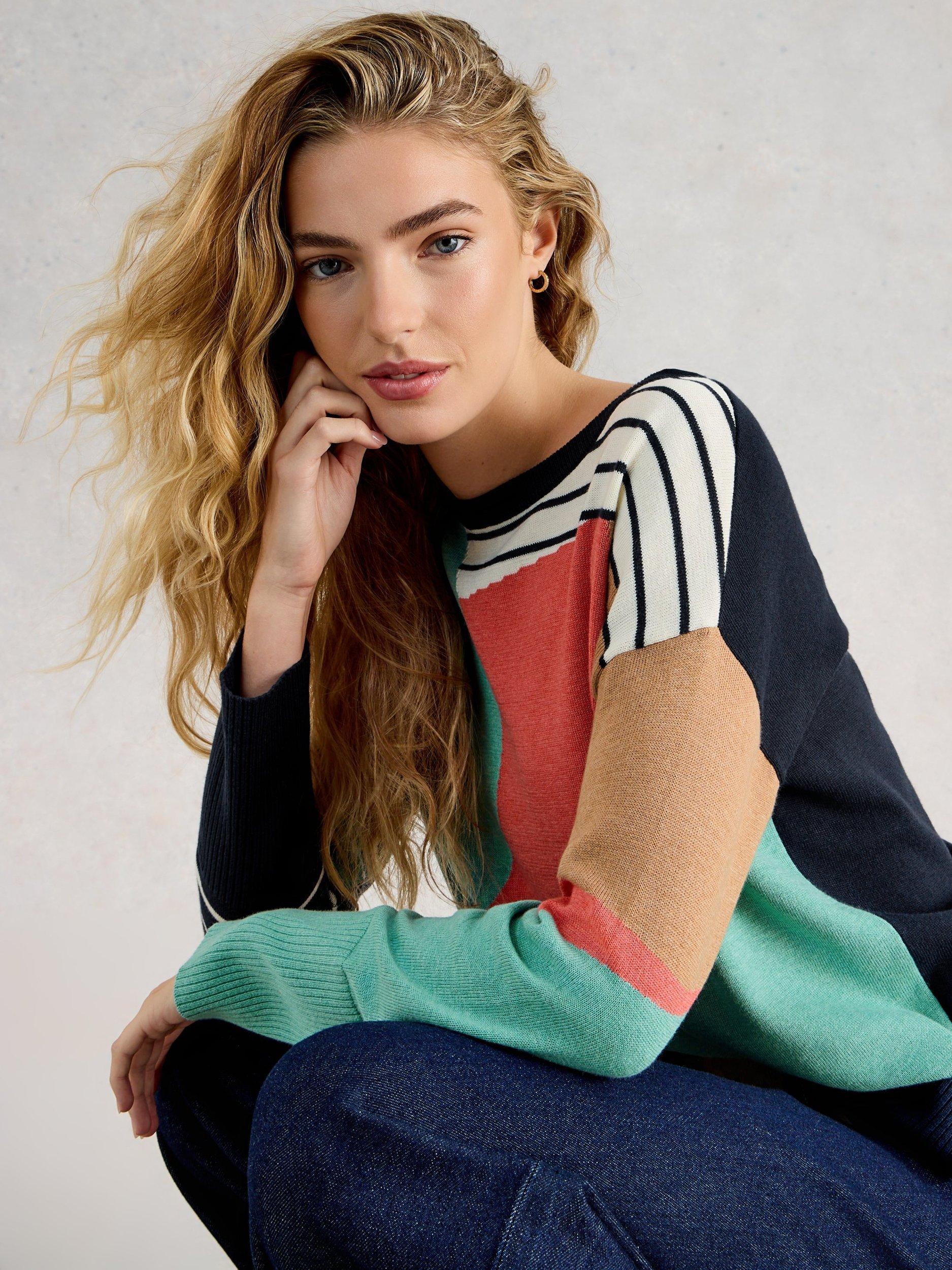 Product image 4 of 6, which shows White Stuff Olive Stripe Crew Neck Jumper , Multi, 6