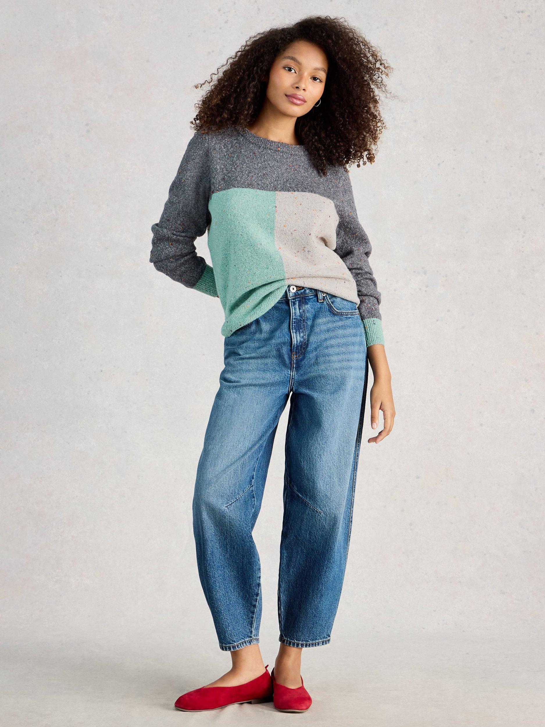 Product image 1 of 6, which shows White Stuff Talia Colour Block Nep Yarn Jumper, Blue/Multi, 6