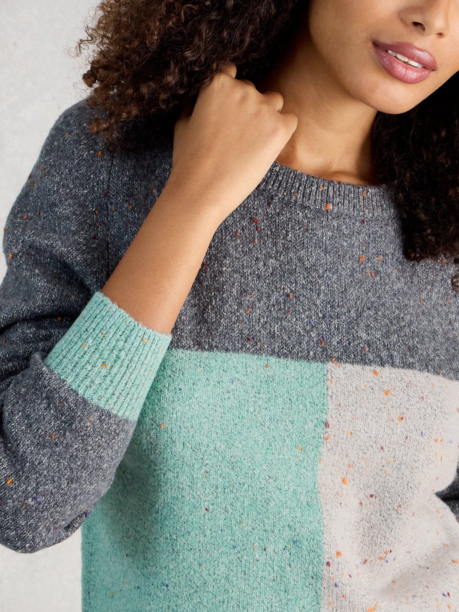 Product image 3 of 6, which shows White Stuff Talia Colour Block Nep Yarn Jumper, Blue/Multi, 6
