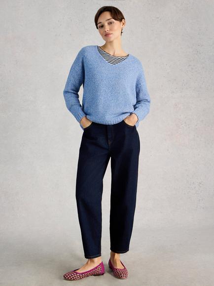 White Stuff Tamara V-Neck Textured Jumper, Blue, Blue