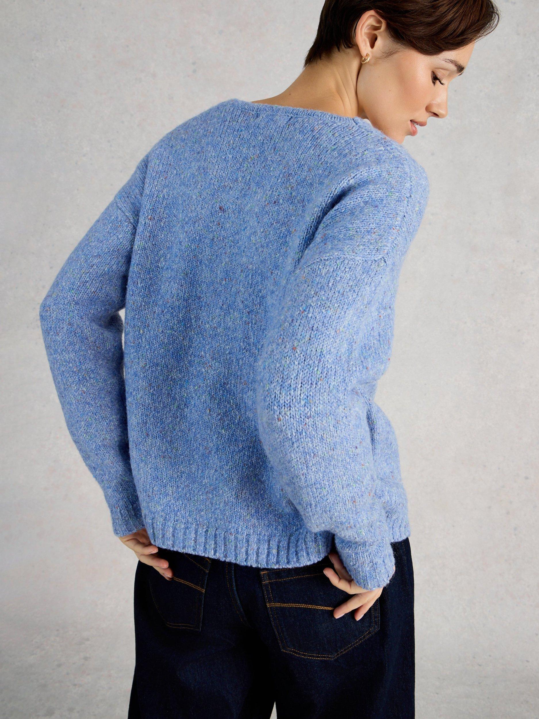 Product image 2 of 6, which shows White Stuff Tamara V-Neck Textured Jumper, Blue, 6