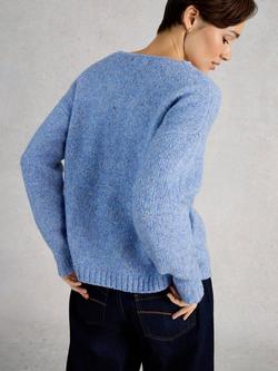 White Stuff Tamara V-Neck Textured Jumper, Blue - view 2, Blue