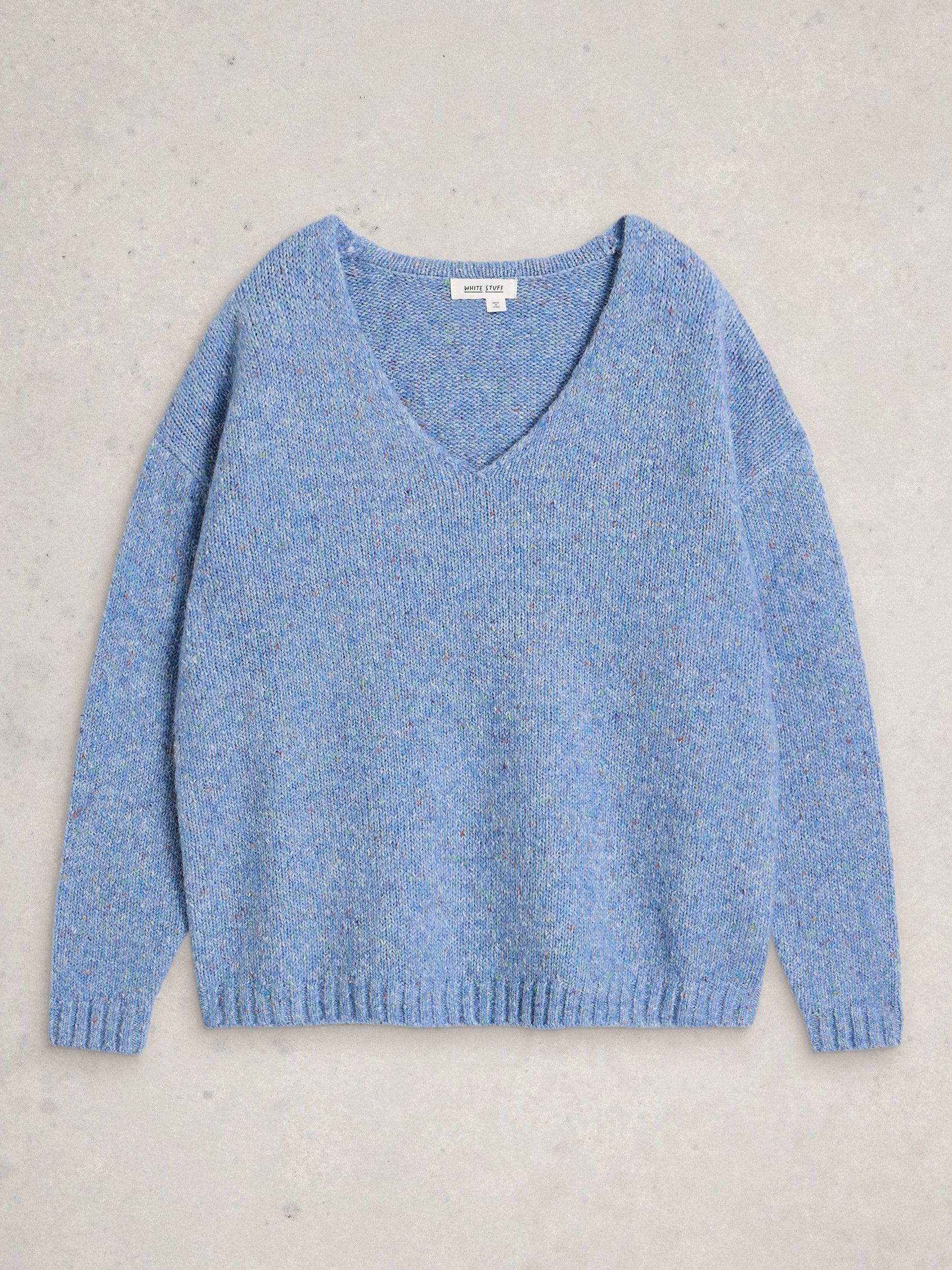 Product image 5 of 6, which shows White Stuff Tamara V-Neck Textured Jumper, Blue, 6