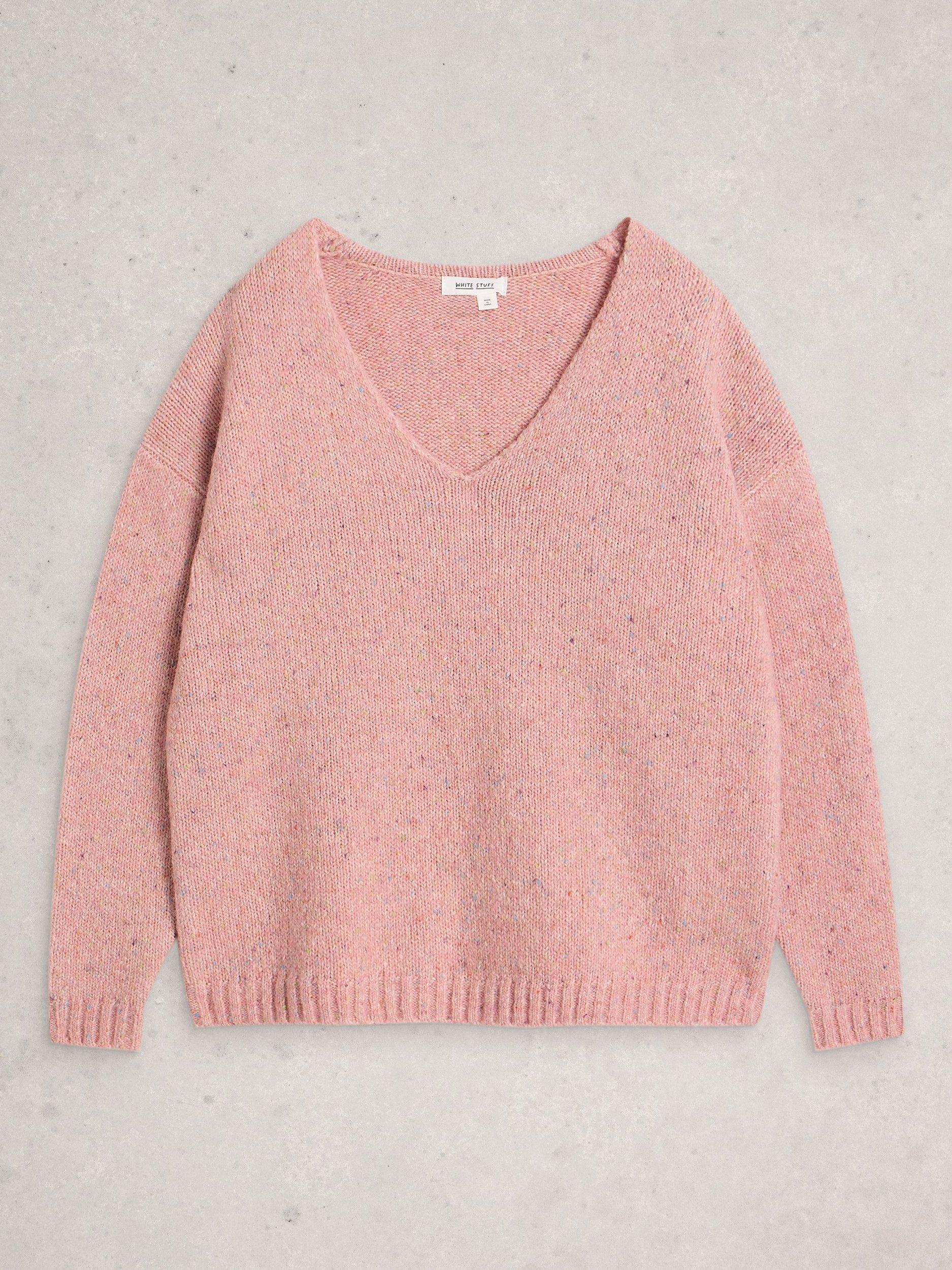 Product image 5 of 6, which shows White Stuff Tamara V-Neck Textured Jumper, Pink, 6